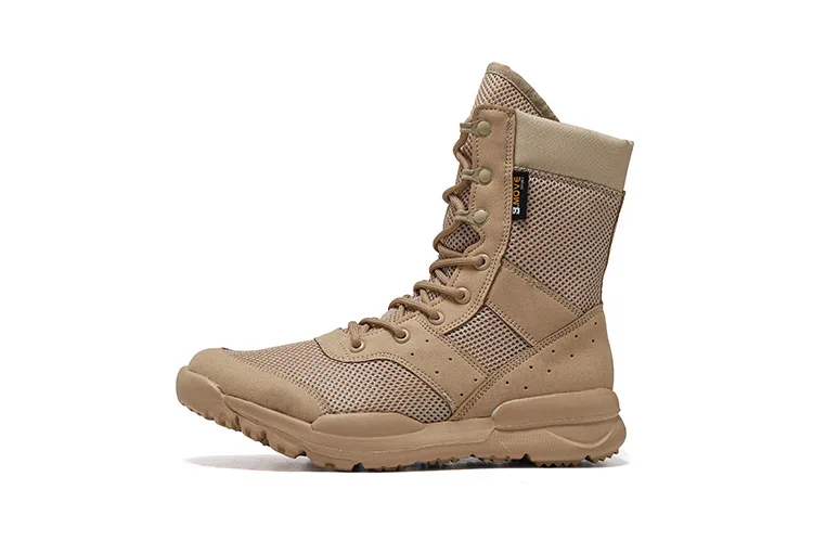 Bottes de randonnée dans le désert respirantes pour hommes, chaussures montantes, escalade en plein air, canadisme, chaussures de l'armée, bottes Dulskip légères, été