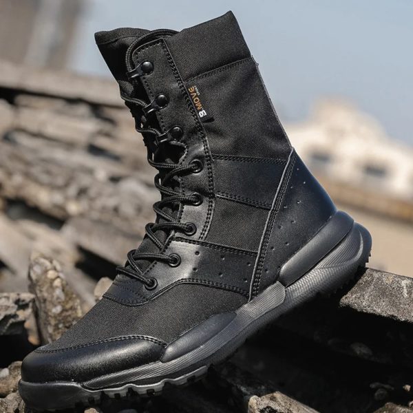 Bottes de randonnée dans le désert respirantes pour hommes, chaussures montantes, escalade en plein air, canadisme, chaussures de l'armée, bottes Dulskip légères, été – Image 4