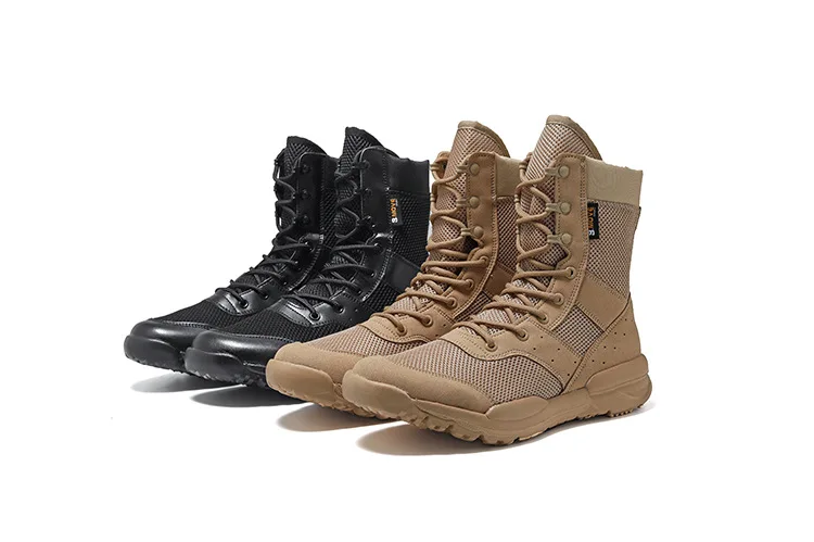 Bottes de randonnée dans le désert respirantes pour hommes, chaussures montantes, escalade en plein air, canadisme, chaussures de l'armée, bottes Dulskip légères, été