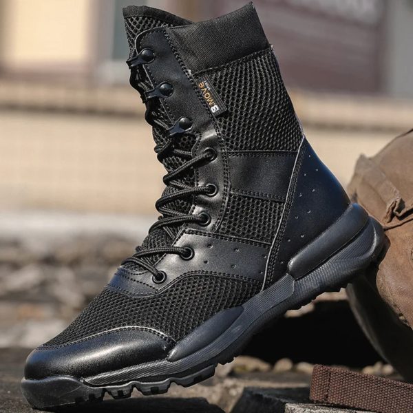 Bottes de randonnée dans le désert respirantes pour hommes, chaussures montantes, escalade en plein air, canadisme, chaussures de l'armée, bottes Dulskip légères, été – Image 2