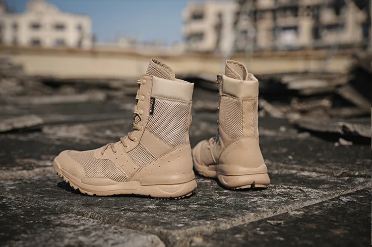 Bottes de randonnée dans le désert respirantes pour hommes, chaussures montantes, escalade en plein air, canadisme, chaussures de l'armée, bottes Dulskip légères, été