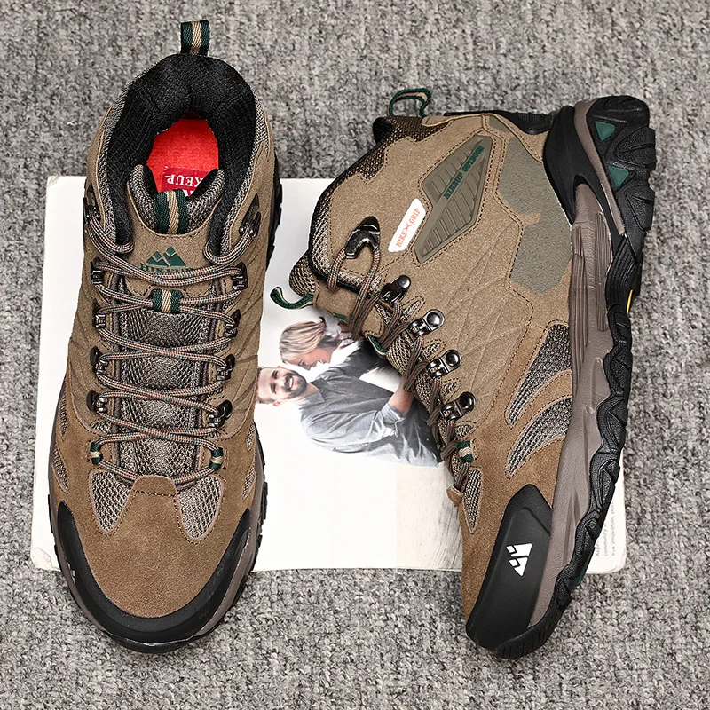 HIKEUP-Bottes de randonnée en daim imperméables pour hommes, chaussures de trekking, bottes militaires Dulskip, haut, extérieur, hiver