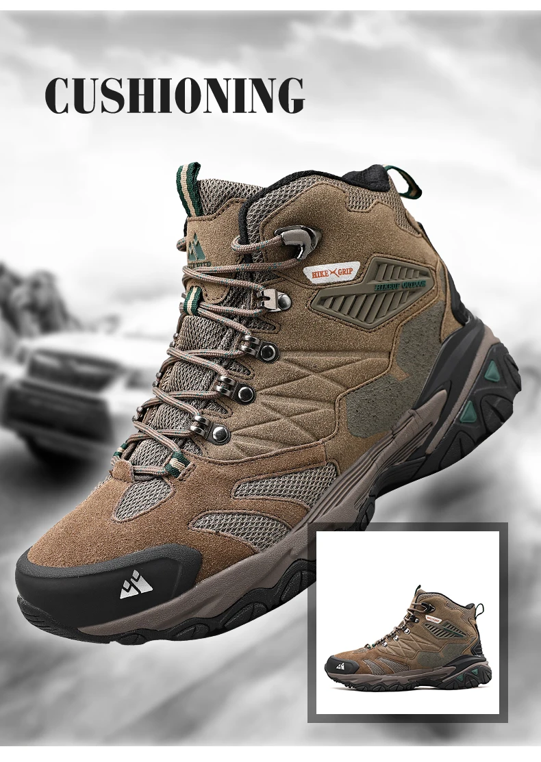 HIKEUP-Bottes de randonnée en daim imperméables pour hommes, chaussures de trekking, bottes militaires Dulskip, haut, extérieur, hiver