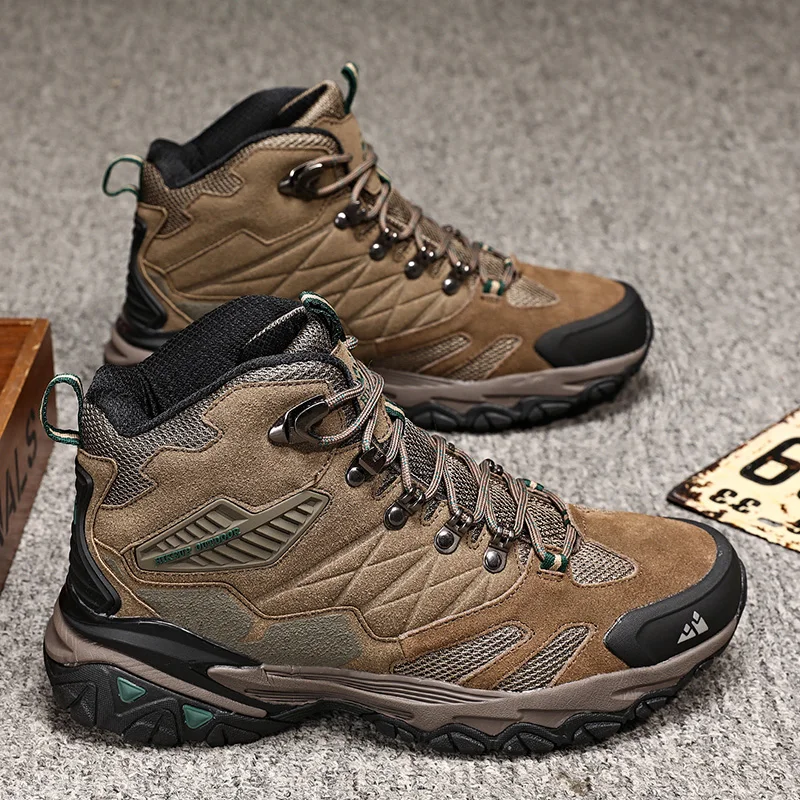 HIKEUP-Bottes de randonnée en daim imperméables pour hommes, chaussures de trekking, bottes militaires Dulskip, haut, extérieur, hiver