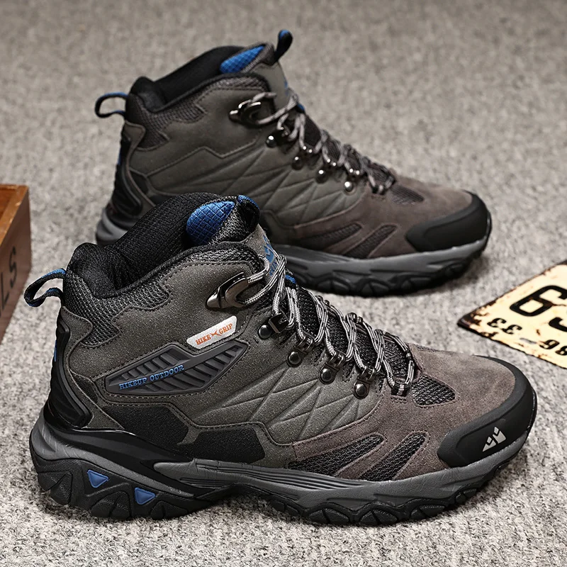 HIKEUP-Bottes de randonnée en daim imperméables pour hommes, chaussures de trekking, bottes militaires Dulskip, haut, extérieur, hiver