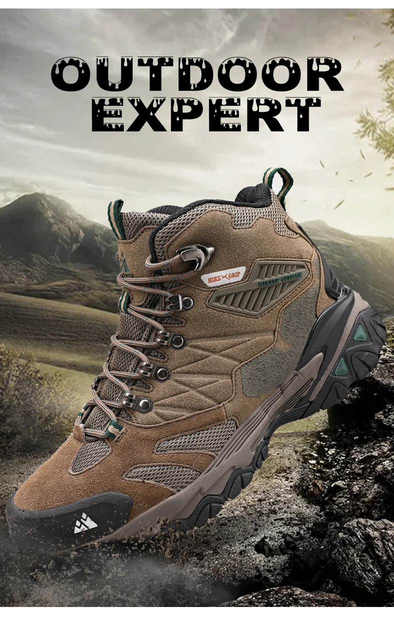 HIKEUP-Bottes de randonnée en daim imperméables pour hommes, chaussures de trekking, bottes militaires Dulskip, haut, extérieur, hiver