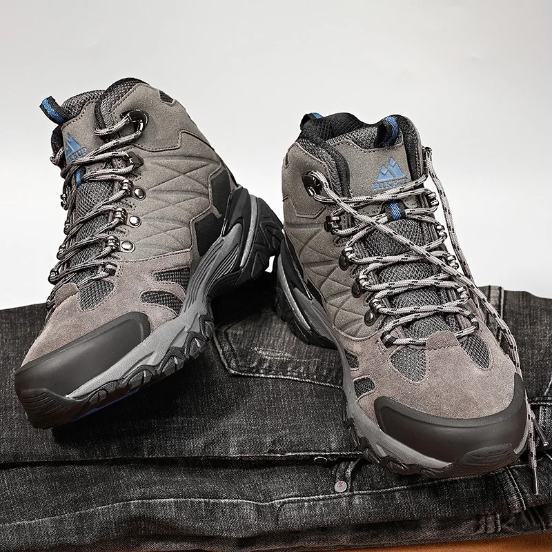 HIKEUP-Bottes de randonnée en daim imperméables pour hommes, chaussures de trekking, bottes militaires Dulskip, haut, extérieur, hiver