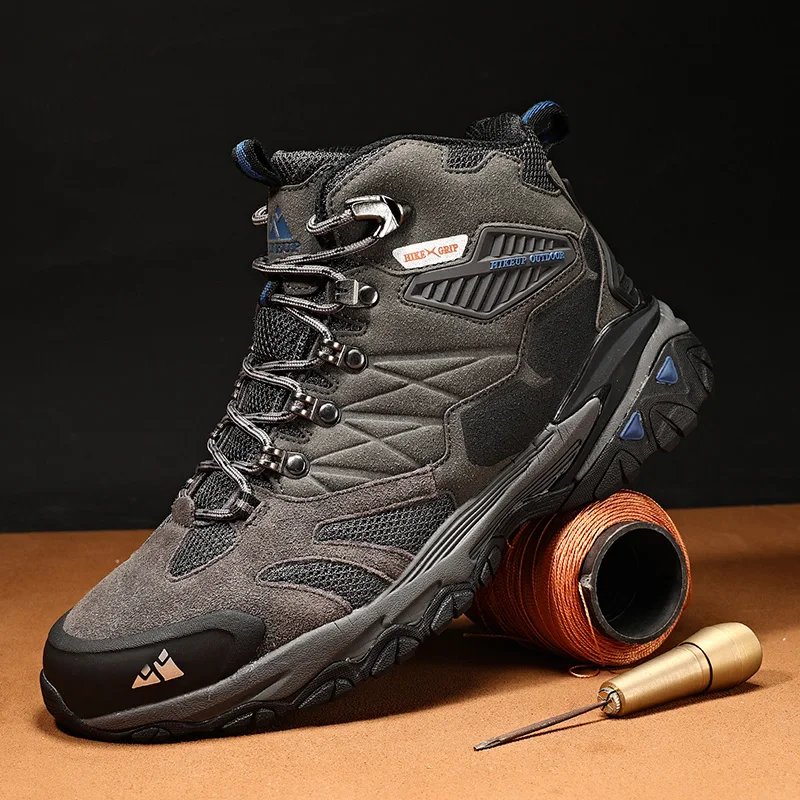 HIKEUP-Bottes de randonnée en daim imperméables pour hommes, chaussures de trekking, bottes militaires Dulskip, haut, extérieur, hiver