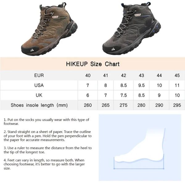HIKEUP-Bottes de randonnée en daim imperméables pour hommes, chaussures de trekking, bottes militaires Dulskip, haut, extérieur, hiver – Image 6