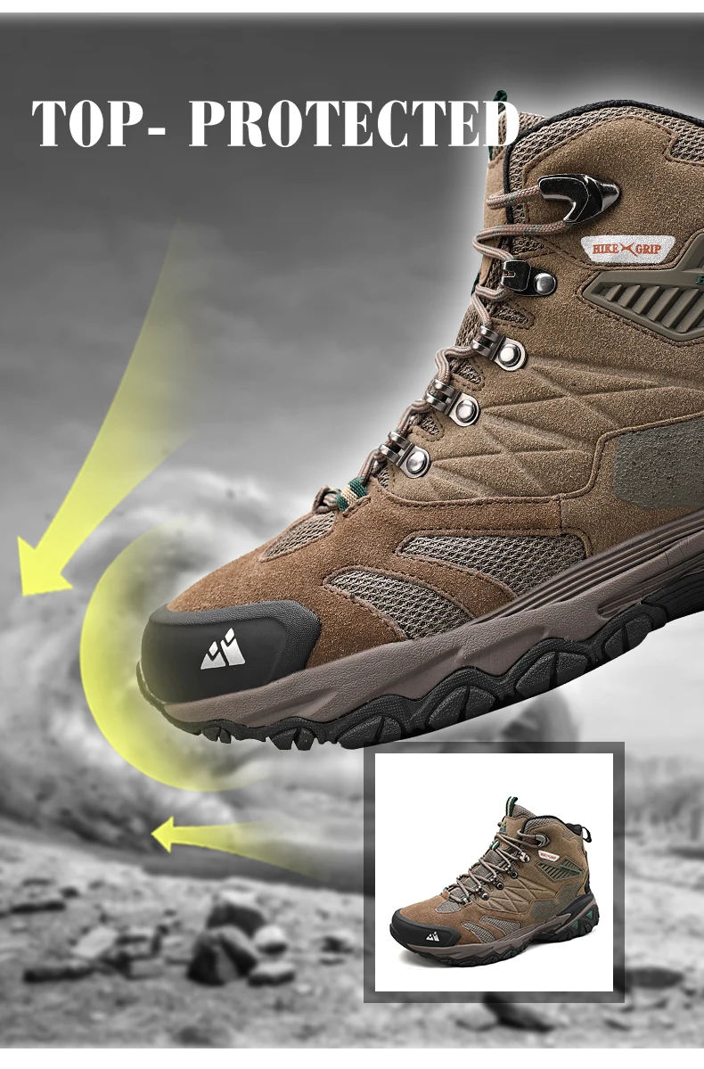 HIKEUP-Bottes de randonnée en daim imperméables pour hommes, chaussures de trekking, bottes militaires Dulskip, haut, extérieur, hiver