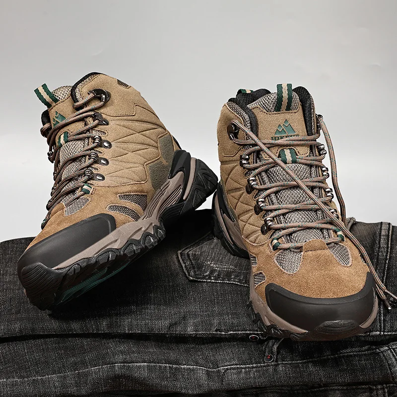 HIKEUP-Bottes de randonnée en daim imperméables pour hommes, chaussures de trekking, bottes militaires Dulskip, haut, extérieur, hiver