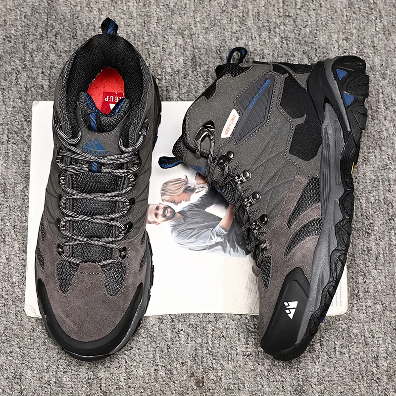 HIKEUP-Bottes de randonnée en daim imperméables pour hommes, chaussures de trekking, bottes militaires Dulskip, haut, extérieur, hiver