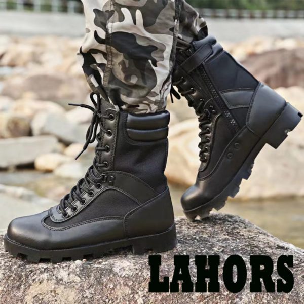 LAHORS-Bottes de randonnée en cuir de vachette pour hommes, chaussures de sport en plein air, bottes de saut dans le désert, chaussures de sécurité au travail – Image 5