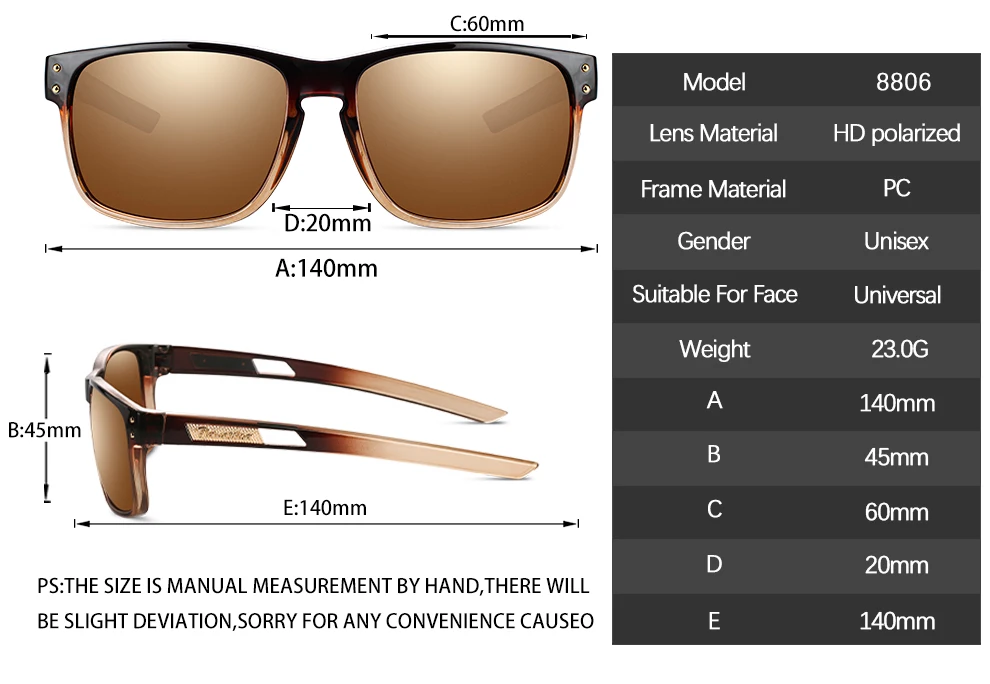 Lunettes de soleil carrées polarisées pour hommes, lunettes de conduite, lunettes de pêche, mode sportive, UV400, TR90
