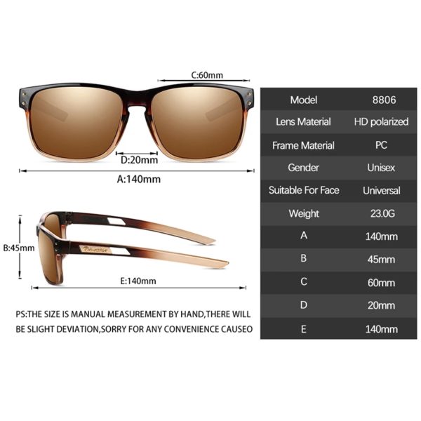 Lunettes de soleil carrées polarisées pour hommes, lunettes de conduite, lunettes de pêche, mode sportive, UV400, TR90 – Image 6