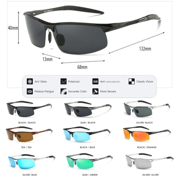 Lunettes de soleil polarisées pour hommes, lunettes de soleil militaires en aluminium et magnésium, lunettes de conduite HD pour hommes/femmes Oculos masculino – Image 5