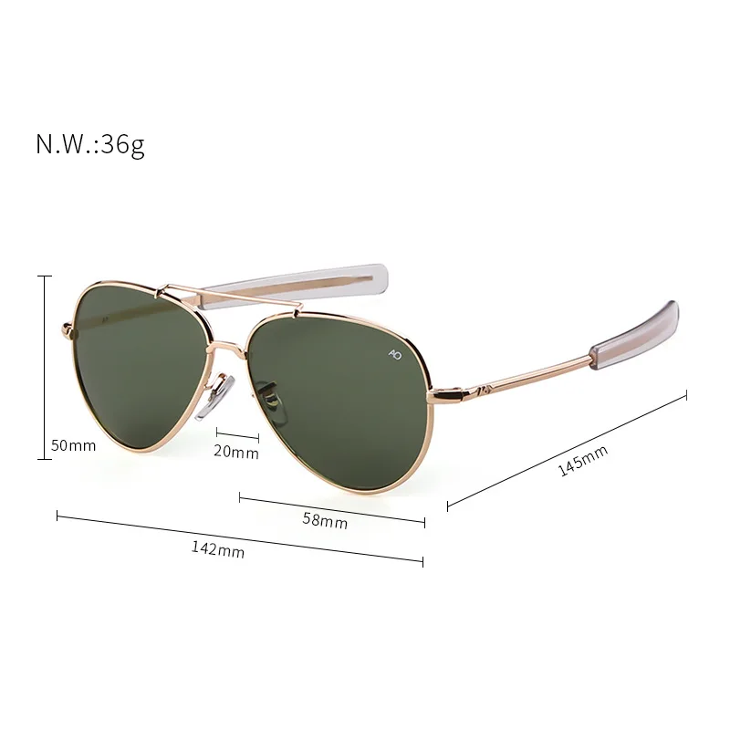 Lunettes de soleil d'aviation pour hommes et femmes, lunettes de soleil optiques militaires de l'armée américaine, lunettes de soleil pilote AO, 2021 Oculos De Sites Mascul37, 8057