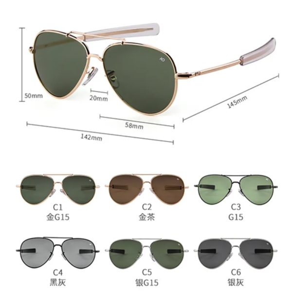 Lunettes de soleil d'aviation pour hommes et femmes, lunettes de soleil optiques militaires de l'armée américaine, lunettes de soleil pilote AO, 2021 Oculos De Sites Mascul37, 8057 – Image 5