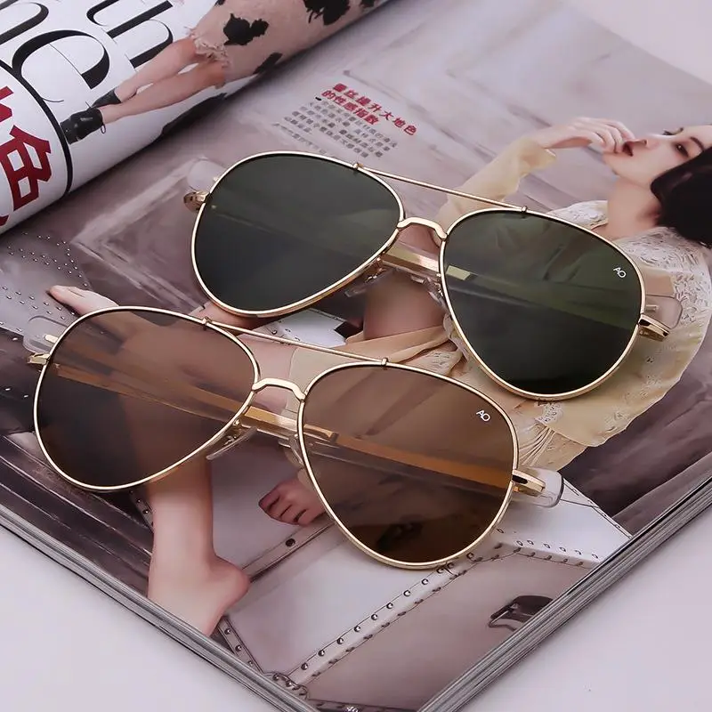 Lunettes de soleil d'aviation pour hommes et femmes, lunettes de soleil optiques militaires de l'armée américaine, lunettes de soleil pilote AO, 2021 Oculos De Sites Mascul37, 8057