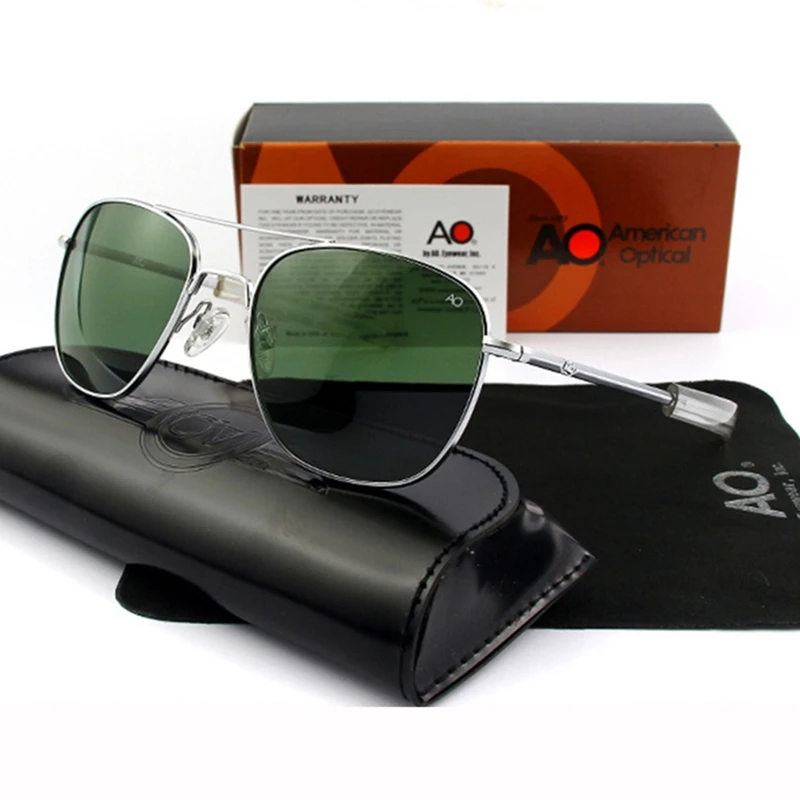 Lunettes de soleil pilote pour hommes, qualité supérieure, marque de styliste, AO, 55mm, armée américaine, militaire, lentille en verre QF555
