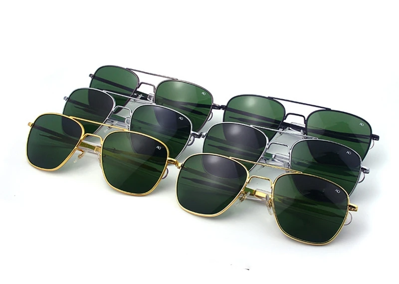 Lunettes de soleil pilote pour hommes, qualité supérieure, marque de styliste, AO, 55mm, armée américaine, militaire, lentille en verre QF555