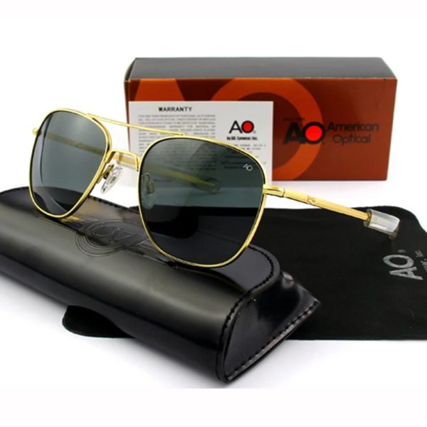 Lunettes de soleil pilote pour hommes, qualité supérieure, marque de styliste, AO, 55mm, armée américaine, militaire, lentille en verre QF555 – Image 4