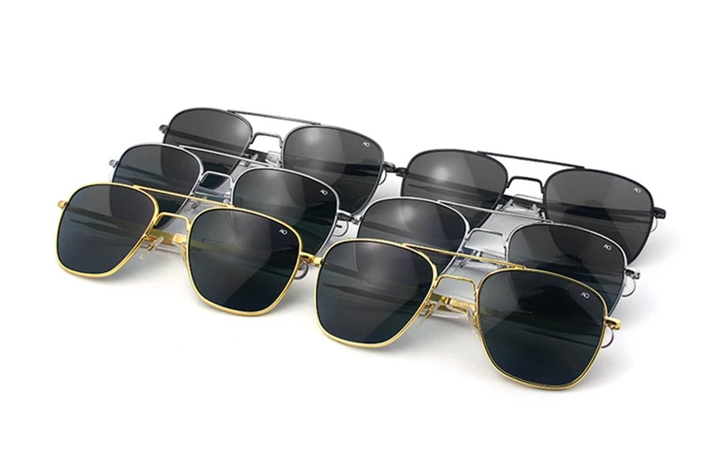 Lunettes de soleil pilote pour hommes, qualité supérieure, marque de styliste, AO, 55mm, armée américaine, militaire, lentille en verre QF555