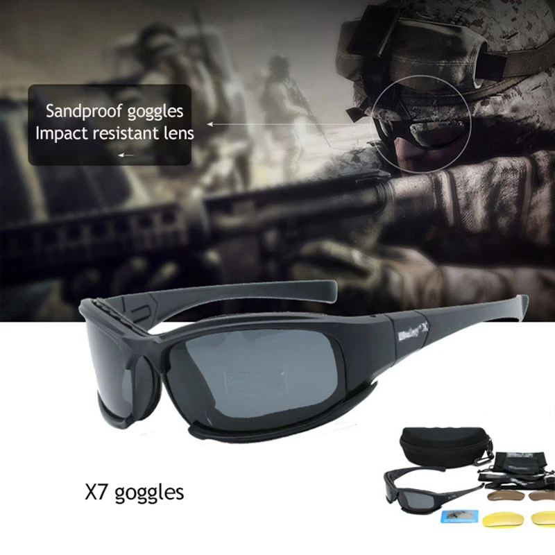 X7 Destroy Andrular-Lunettes de soleil polarisées militaires pour hommes, lunettes de l'armée avec 4 lentilles, boîte d'origine, lunettes de randonnée, lunettes de tir