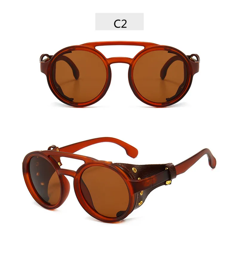 Lunettes de soleil rondes Steampunk en cuir pour hommes, lunettes de vision nocturne, lunettes de soleil vintage, lunettes de randonnée punk, lunettes de conduite, UV400