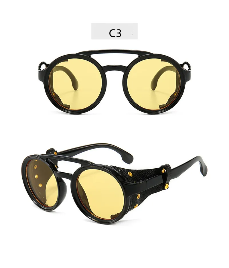 Lunettes de soleil rondes Steampunk en cuir pour hommes, lunettes de vision nocturne, lunettes de soleil vintage, lunettes de randonnée punk, lunettes de conduite, UV400