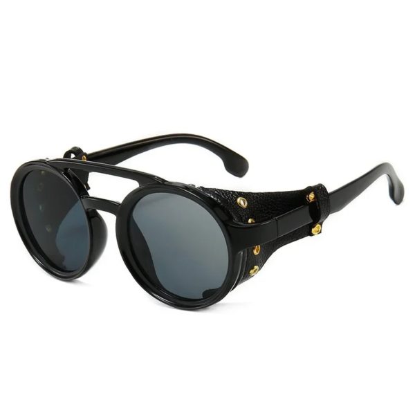 Lunettes de soleil rondes Steampunk en cuir pour hommes, lunettes de vision nocturne, lunettes de soleil vintage, lunettes de randonnée punk, lunettes de conduite, UV400 – Image 2