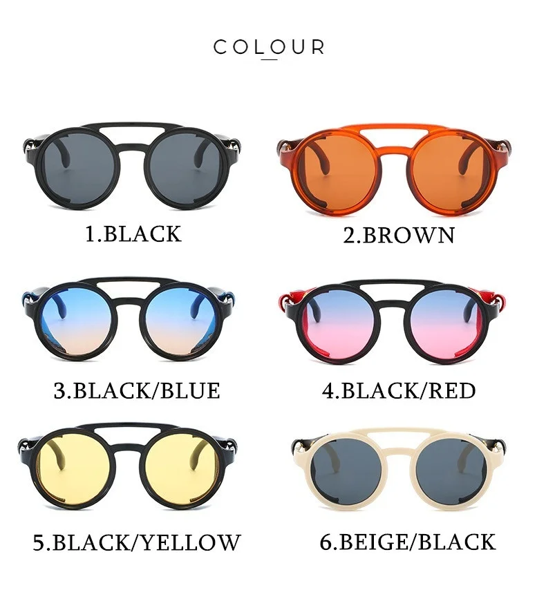Lunettes de soleil rondes Steampunk en cuir pour hommes, lunettes de vision nocturne, lunettes de soleil vintage, lunettes de randonnée punk, lunettes de conduite, UV400