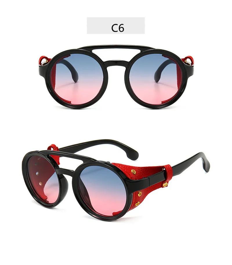 Lunettes de soleil rondes Steampunk en cuir pour hommes, lunettes de vision nocturne, lunettes de soleil vintage, lunettes de randonnée punk, lunettes de conduite, UV400
