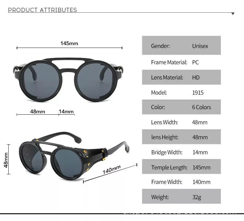 Lunettes de soleil rondes Steampunk en cuir pour hommes, lunettes de vision nocturne, lunettes de soleil vintage, lunettes de randonnée punk, lunettes de conduite, UV400
