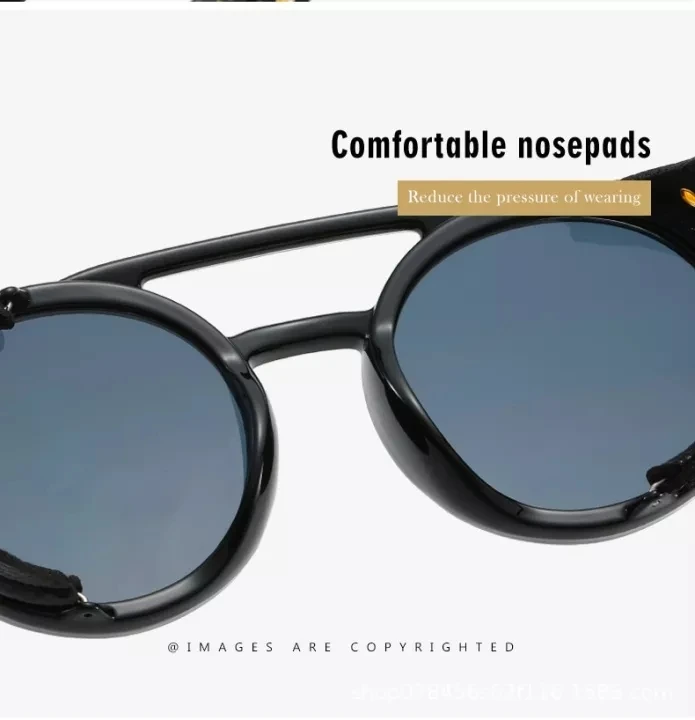 Lunettes de soleil rondes Steampunk en cuir pour hommes, lunettes de vision nocturne, lunettes de soleil vintage, lunettes de randonnée punk, lunettes de conduite, UV400