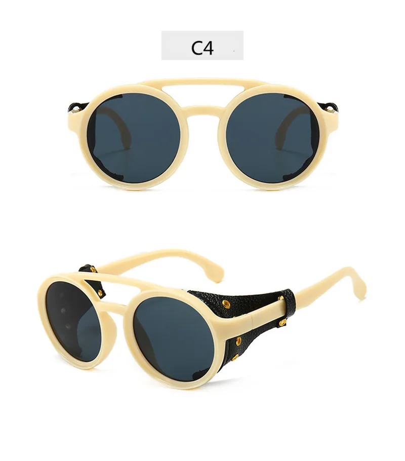 Lunettes de soleil rondes Steampunk en cuir pour hommes, lunettes de vision nocturne, lunettes de soleil vintage, lunettes de randonnée punk, lunettes de conduite, UV400
