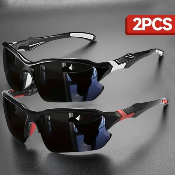 Lunettes de sport polarisées pour hommes, lentille TAC, monture PC, protection UV, idéales pour la randonnée, le cyclisme, la course, le golf, le choix de conduite, 2 pièces – Image 2