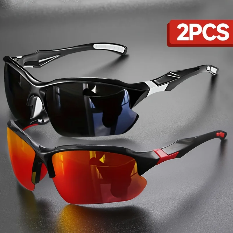 Lunettes de sport polarisées pour hommes, lentille TAC, monture PC, protection UV, idéales pour la randonnée, le cyclisme, la course, le golf, le choix de conduite, 2 pièces