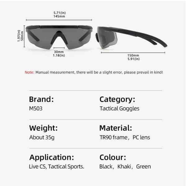 Lunettes DulGoggles coupe-vent et anti-poussière, lunettes de soleil pare-balles de tir militaire CS, lunettes d'alpinisme de moto, ensemble de 3 lentilles – Image 5