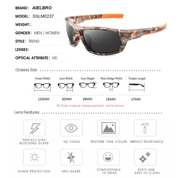 Lunettes de soleil polarisées Camouflage, pour sport de plein air, randonnée, pêche, course à pied, pour hommes, 2020 – Image 5