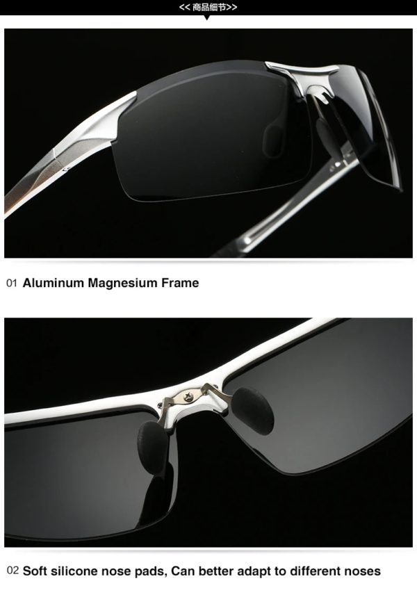 Lunettes de soleil polarisées pour hommes, monture en aluminium magnésium, lunettes de soleil de sport, lunettes rétro pour conducteur, UV400, anti-absorbe ouissement, conduite – Image 2