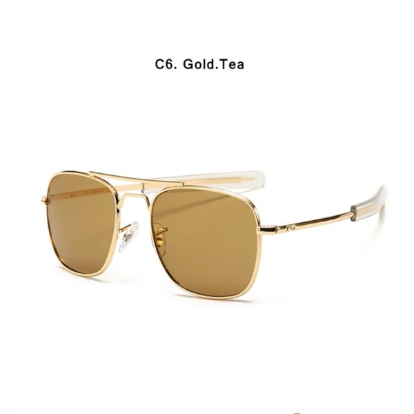Lunettes de soleil d'aviation classiques pour hommes, AO, lunettes de soleil pour hommes, armée américaine, militaire, lentille en verre optique, mode – Image 4