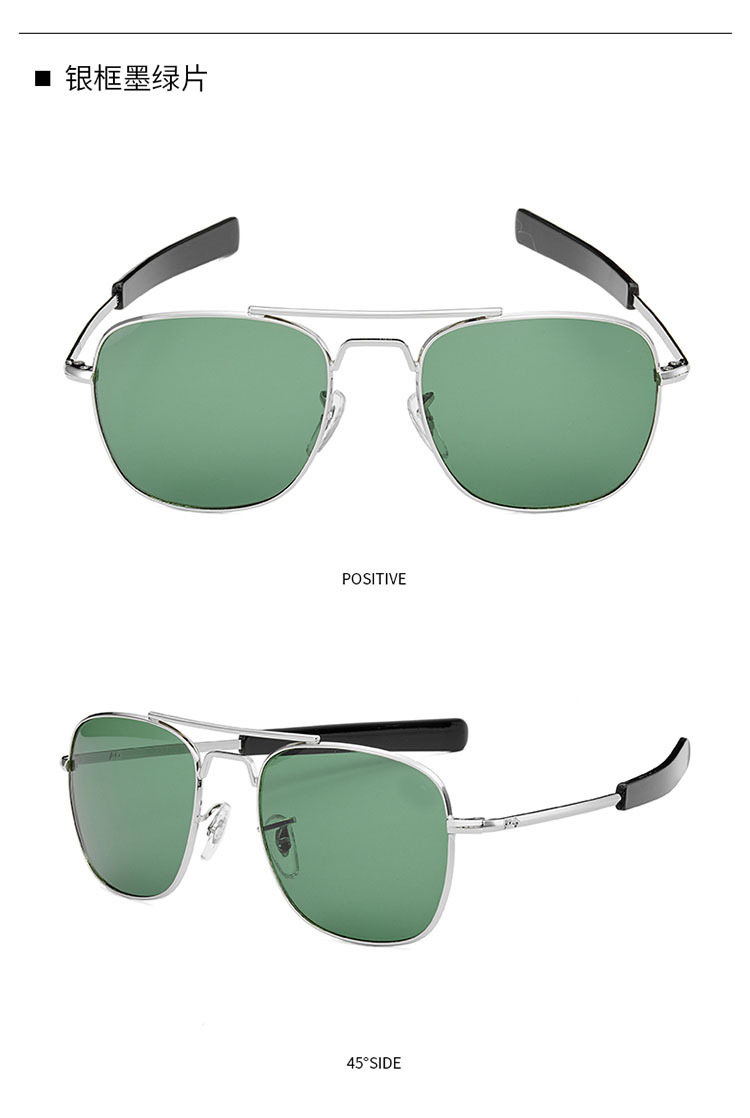 Lunettes de soleil d'aviation classiques pour hommes, AO, lunettes de soleil pour hommes, armée américaine, militaire, lentille en verre optique, mode