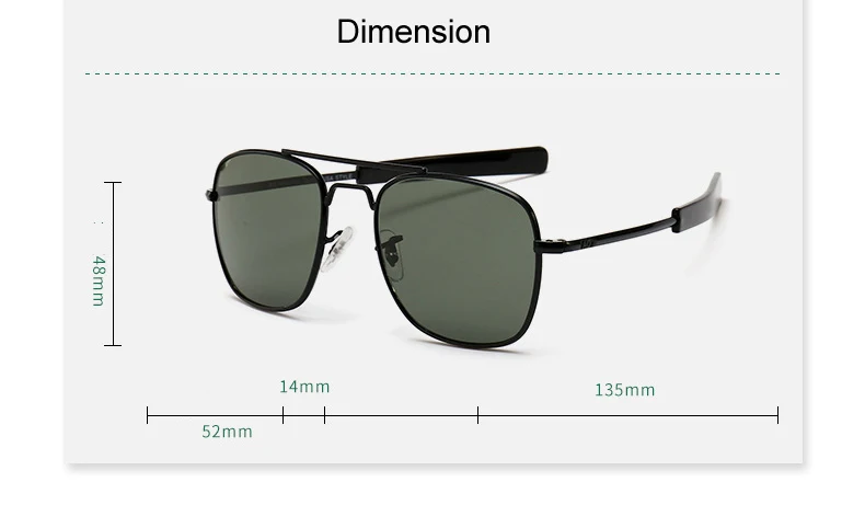 Lunettes de soleil d'aviation classiques pour hommes, AO, lunettes de soleil pour hommes, armée américaine, militaire, lentille en verre optique, mode