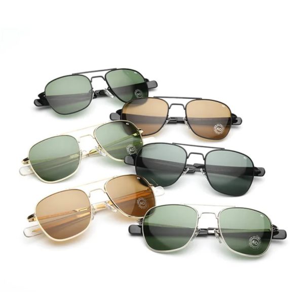 Lunettes de soleil d'aviation classiques pour hommes, AO, lunettes de soleil pour hommes, armée américaine, militaire, lentille en verre optique, mode – Image 5