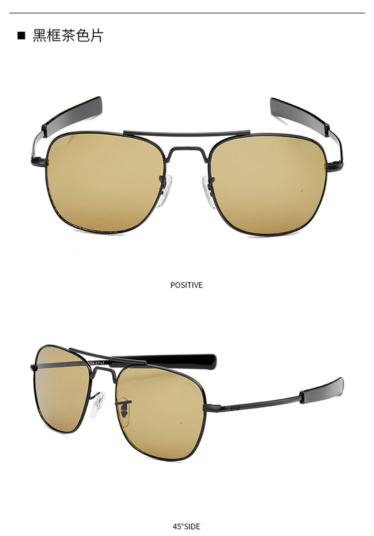 Lunettes de soleil d'aviation classiques pour hommes, AO, lunettes de soleil pour hommes, armée américaine, militaire, lentille en verre optique, mode