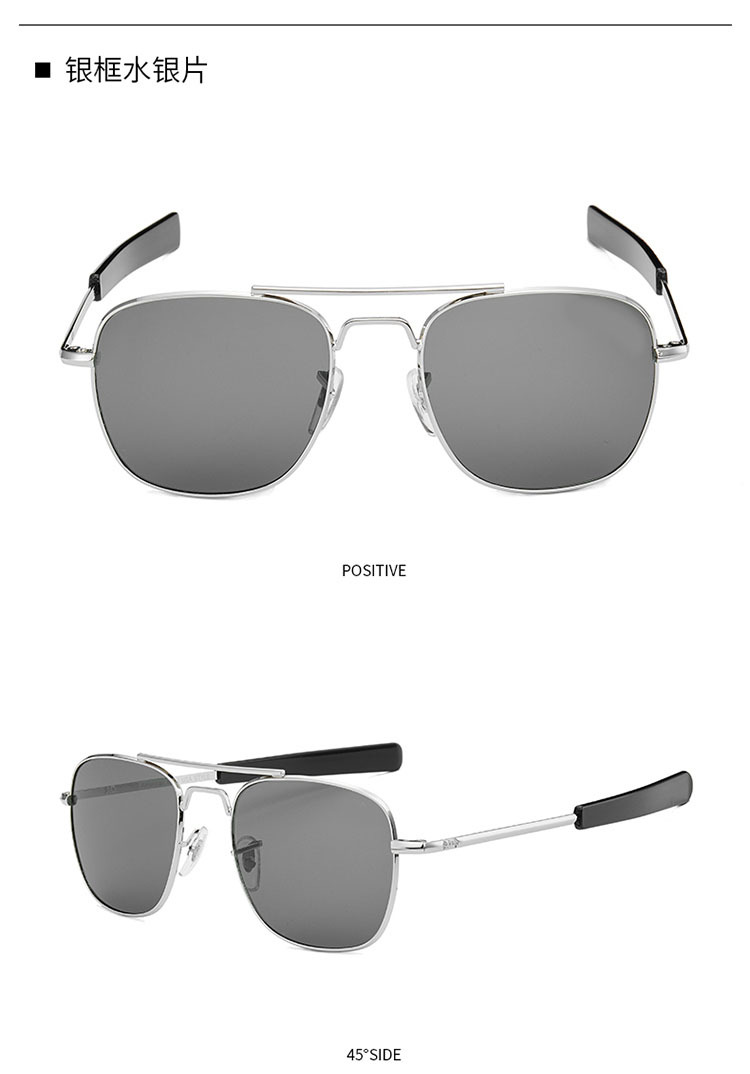 Lunettes de soleil d'aviation classiques pour hommes, AO, lunettes de soleil pour hommes, armée américaine, militaire, lentille en verre optique, mode