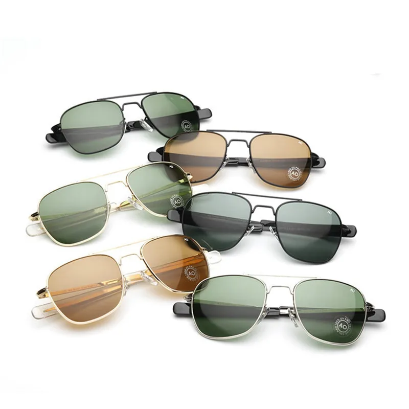 Lunettes de soleil d'aviation classiques pour hommes, AO, lunettes de soleil pour hommes, armée américaine, militaire, lentille en verre optique, mode