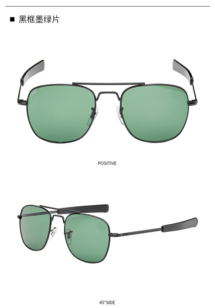 Lunettes de soleil d'aviation classiques pour hommes, AO, lunettes de soleil pour hommes, armée américaine, militaire, lentille en verre optique, mode