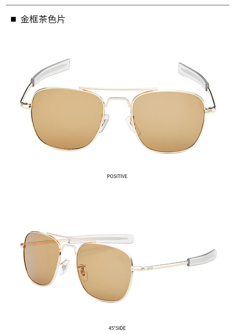 Lunettes de soleil d'aviation classiques pour hommes, AO, lunettes de soleil pour hommes, armée américaine, militaire, lentille en verre optique, mode